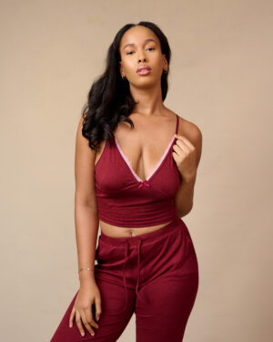 GIP_482 (two piece 1) A model wearing the Rêverie Collection Two Piece. Standing with the front, facing the camera.